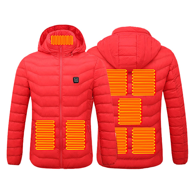 Single Temp-controller 8 Heating Zones Heated Hooded Jacket for Women Men Long Sleeve USB Electric Charging Heater Thermal Cotton Coat for Cold Weather Activities