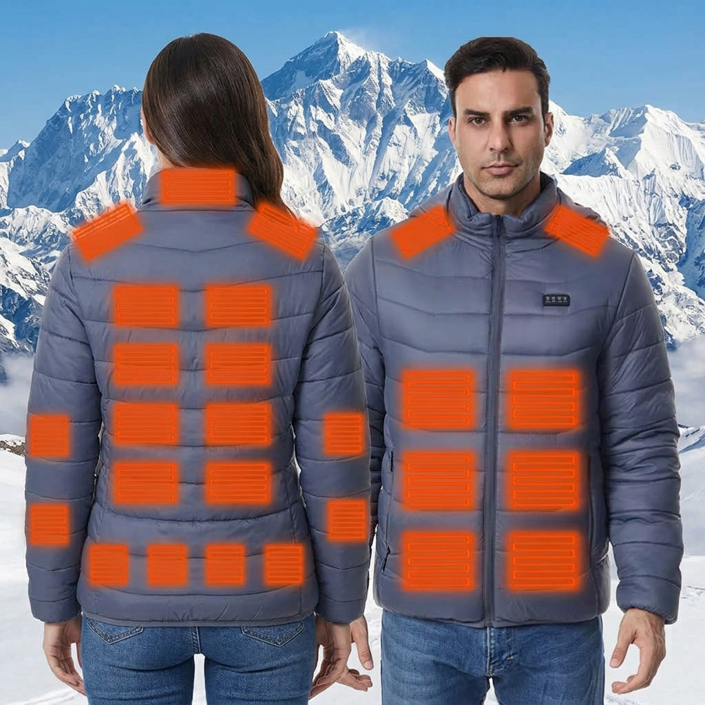 Long Sleeve Heated Hooded Jacket for Men Women, Winter Warm USB Charging Electric Body Warmer Heated Coats with Independent Control of 4 Zones 27 Heating Pads 3 Temperature Levels