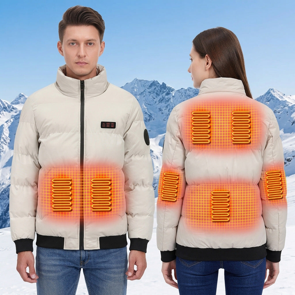 Electric Heated Jacket for Men & Women, 3 Temperature Control, 7 Heating Zones, Rechargeable USB Waterproof Cotton Jackets Winter Stand Collar Outdoor Lightweight Quilted Puffer Coat Casual P - Firoth