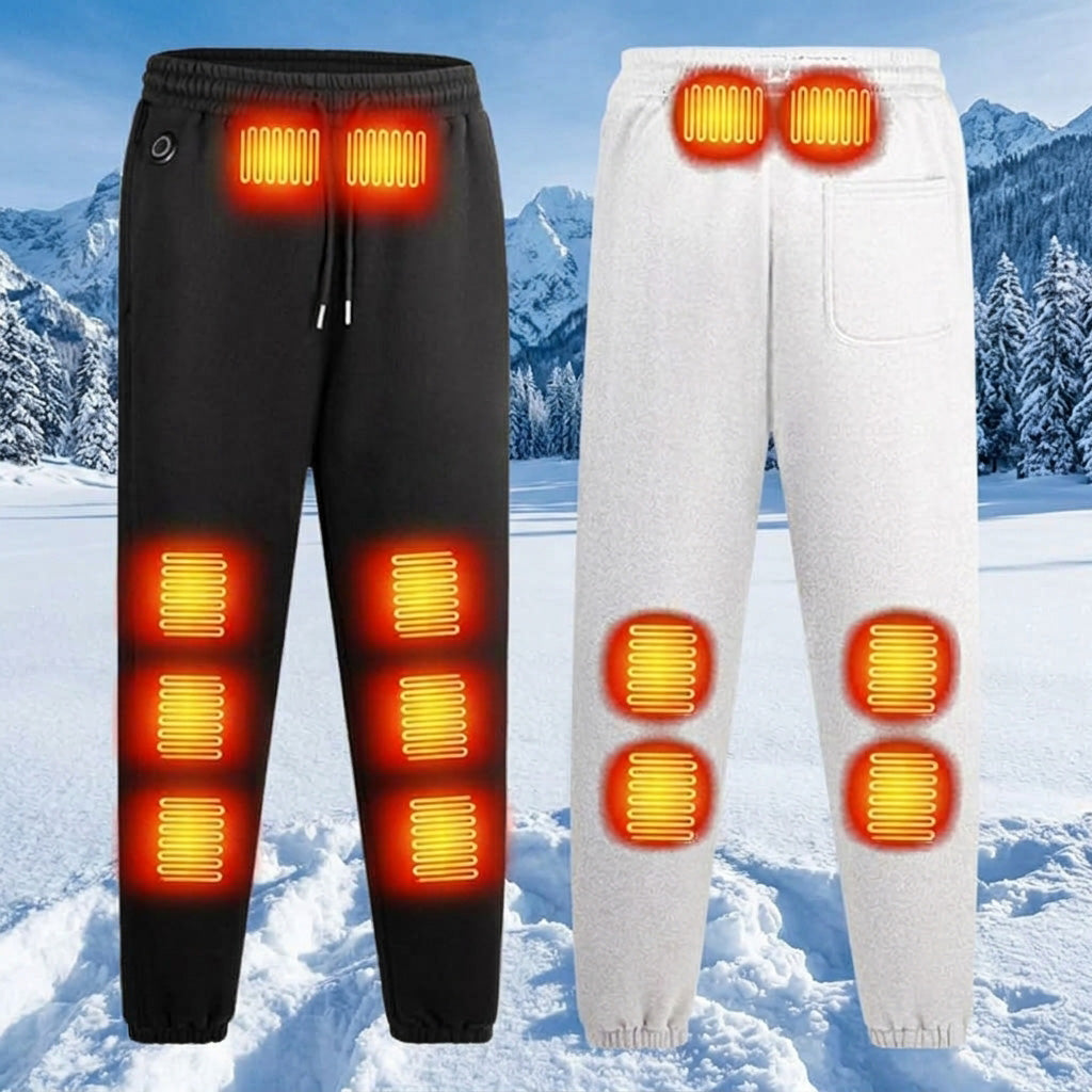 Men's USB Heated Jogger Pants Waterproof Windproof 14 Heating Zones 3 Levels of Temperature Control Elastic Waist Fleece Lined Winter Warm Trousers with Pockets