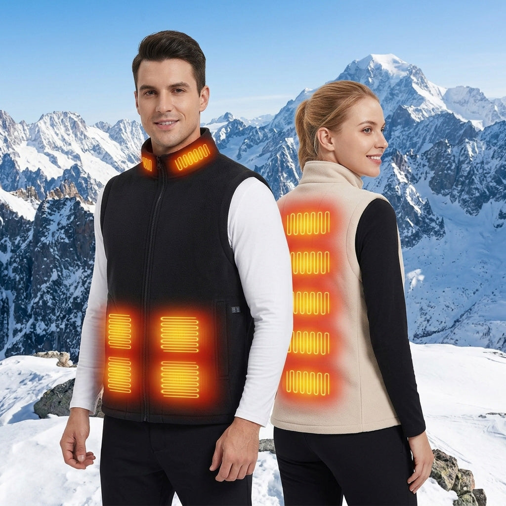 Fleece Lined Heated Vest for Women Men, 3 Gear Temp Control Dual Control 10 Heating Zones USB Electric Heating Stand Collar Smart Thermal Waistcoat
