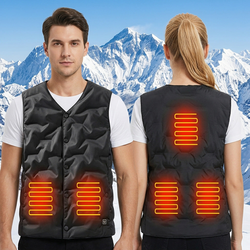 Lightweight V-Neck Quilted Electric Heated Vest for Women Men, USB Charging 3 Gear Temp Control 5 Heating Zones Snap Button Warming Gilet