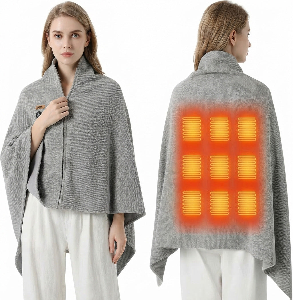 USB Heated Blanket Electric Throw, Super Cozy Soft Wearable Shawl With Zipper Wearable Portable Throw Wrap Washable, Auto Shut Off